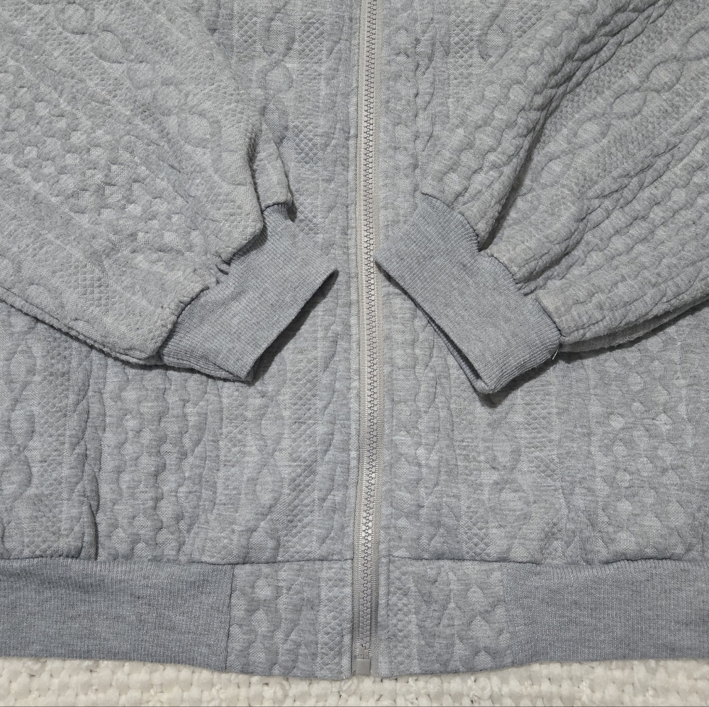 Cozy Gray Textured Zip-Up Sweater Bomber Jacket Size XXL - Picture 12 of 14